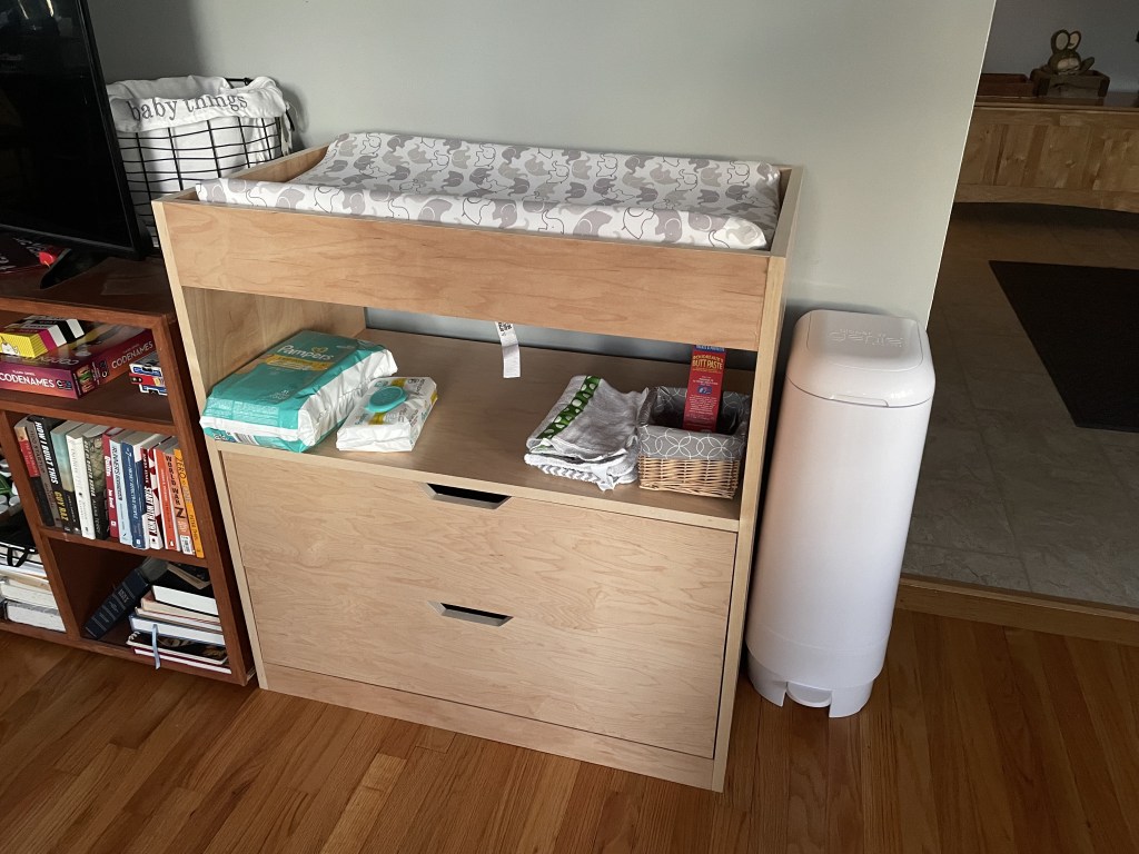 Maple plywood changing table with changing pad