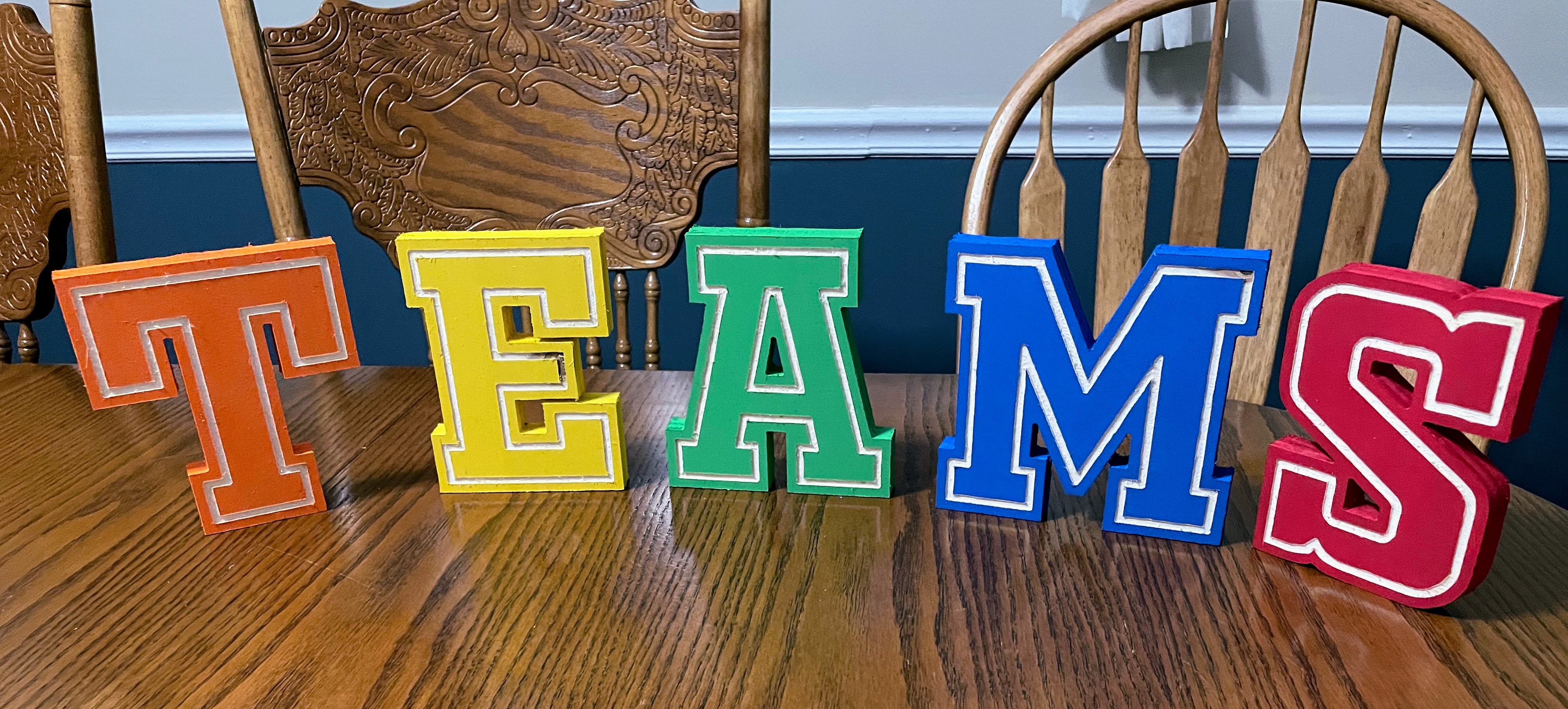 Multi Color Varsity Block Letters Made of Plywood on a Onefinity CNC