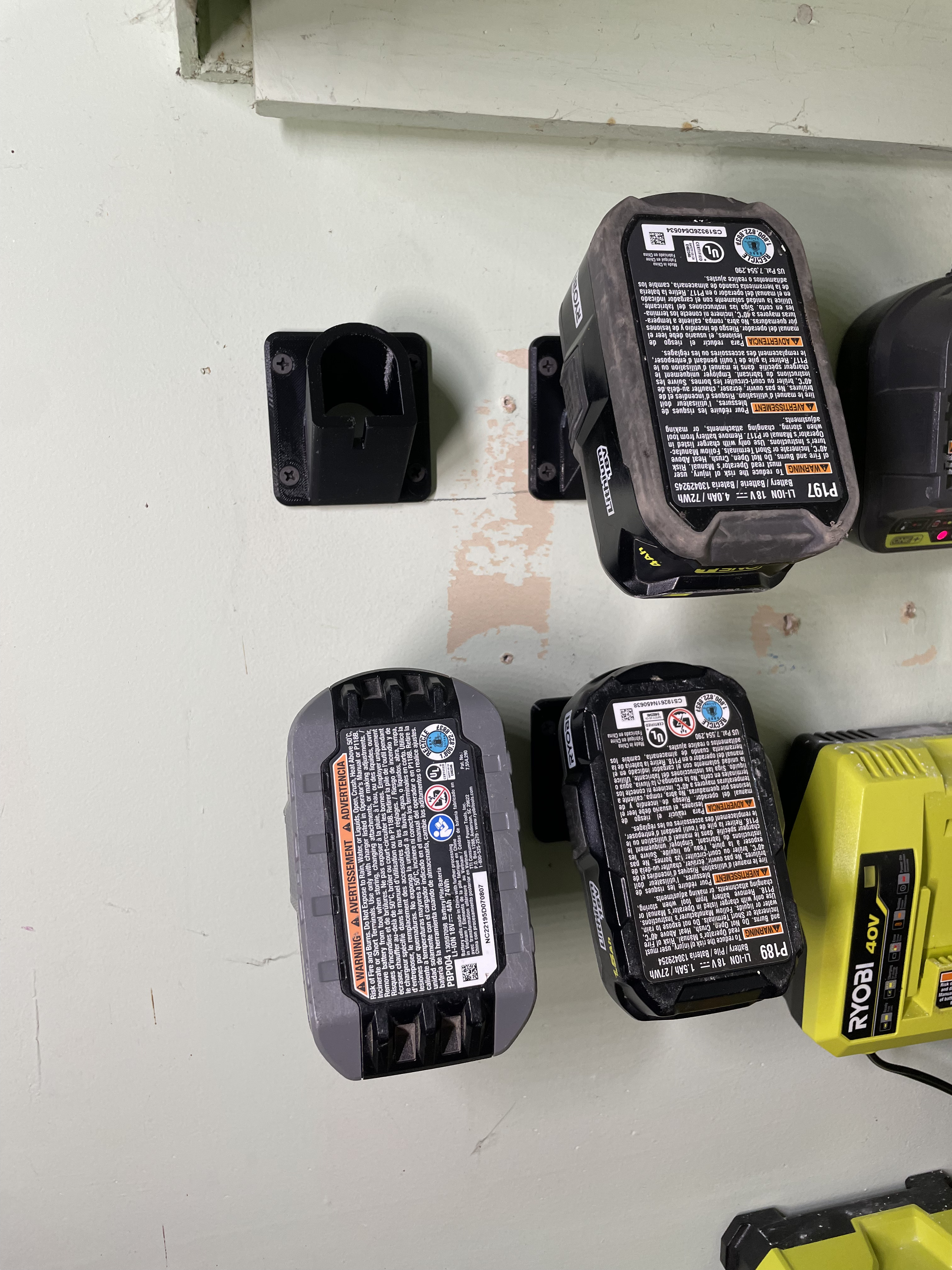 Ryobi 18V Battery Holder Mounted to the Wall